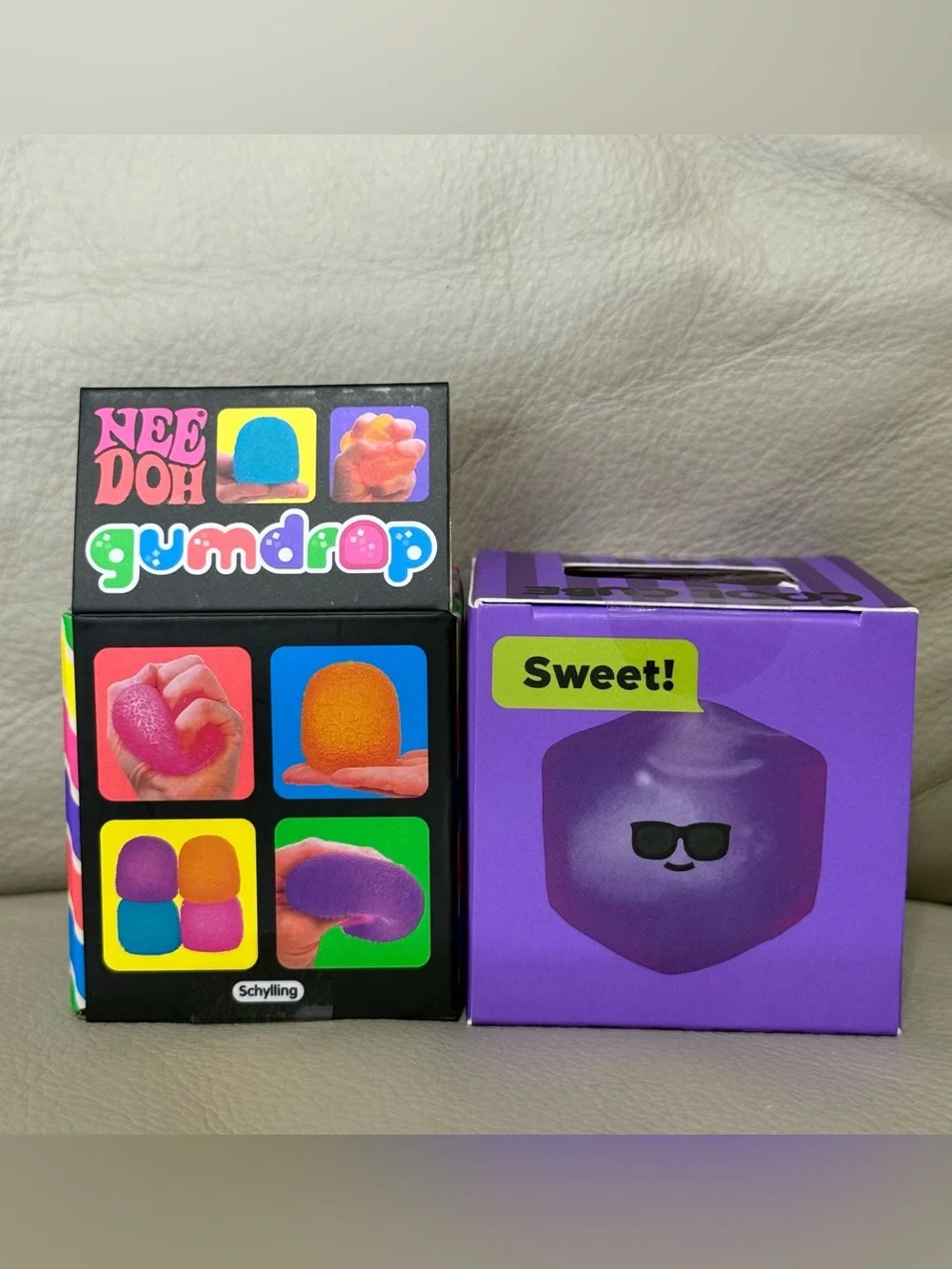 NEW Pink Needoh Gumdrop & Purple J’adore Cool Cube Super Solid Squishy Fidget